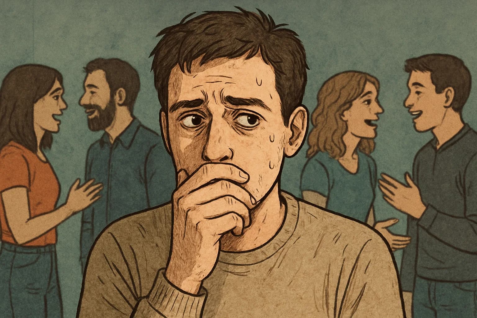 Person feeling anxious in a social situation